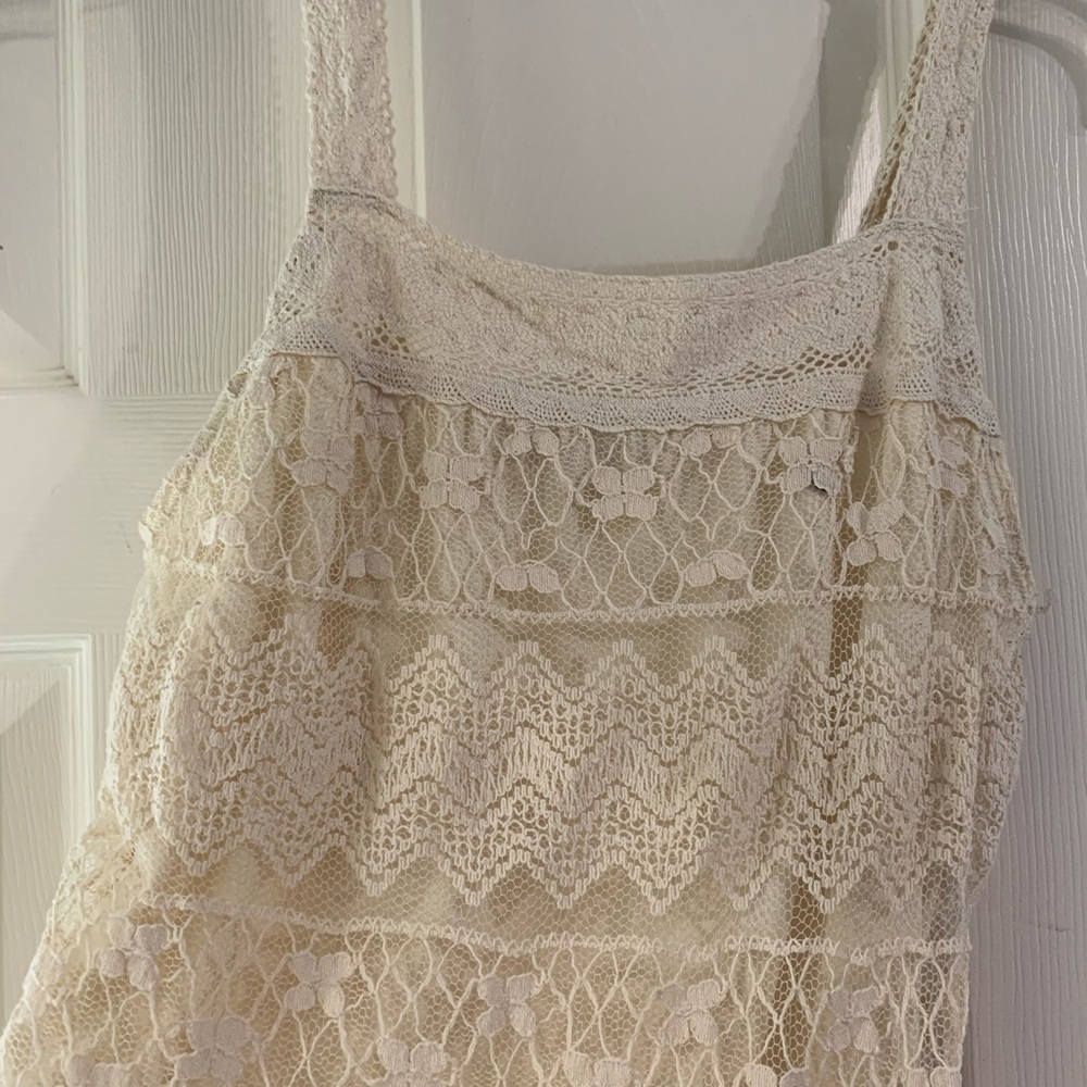 Beige detailed lace tank